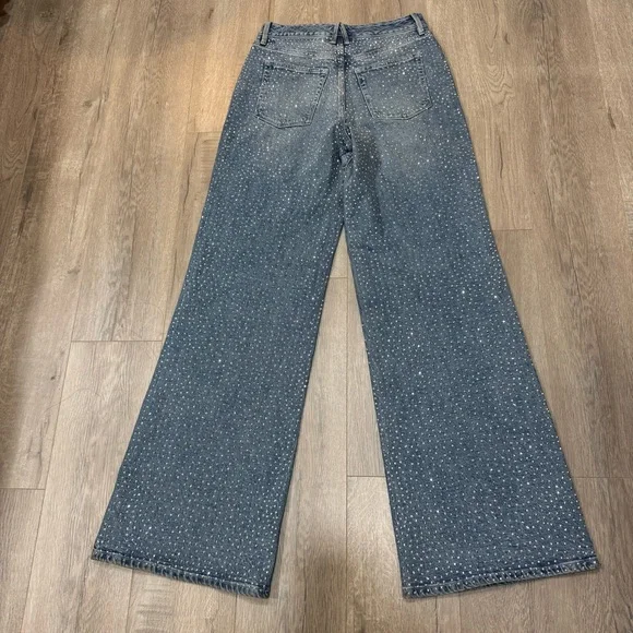 Good American Good Ease Crystal Embellished Wide Leg Jeans Loose Fit Size 00/24 - Picture 12 of 14